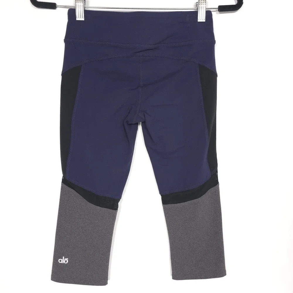 alo Yoga Curvature Capri Navy Gray Mesh‎ Leggings No Size Tag XS
